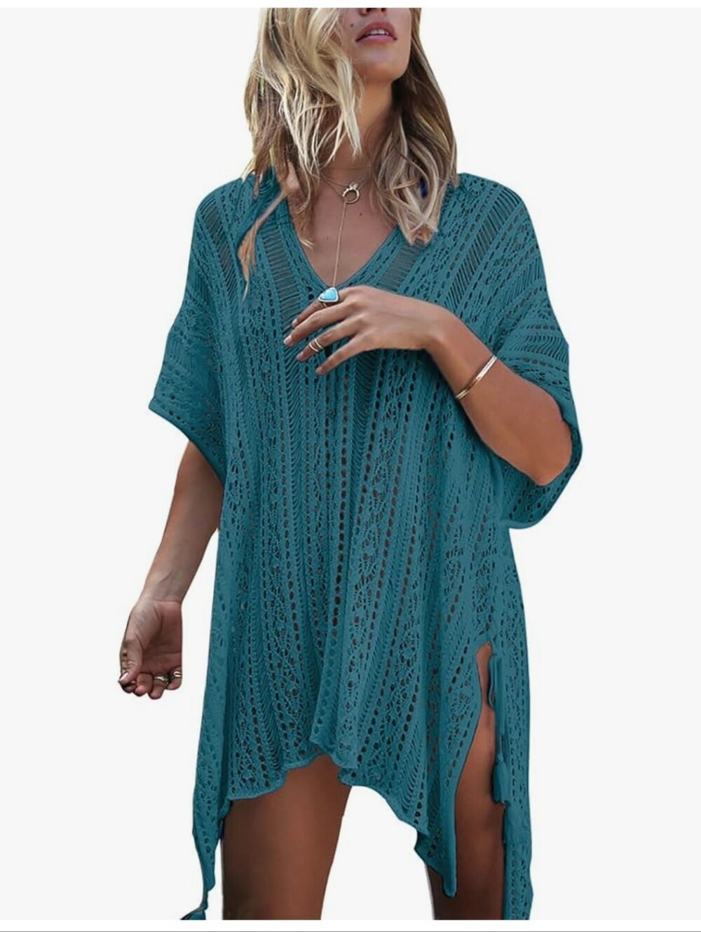 Women's Teal Crochet Swim Cover-Up Tunic